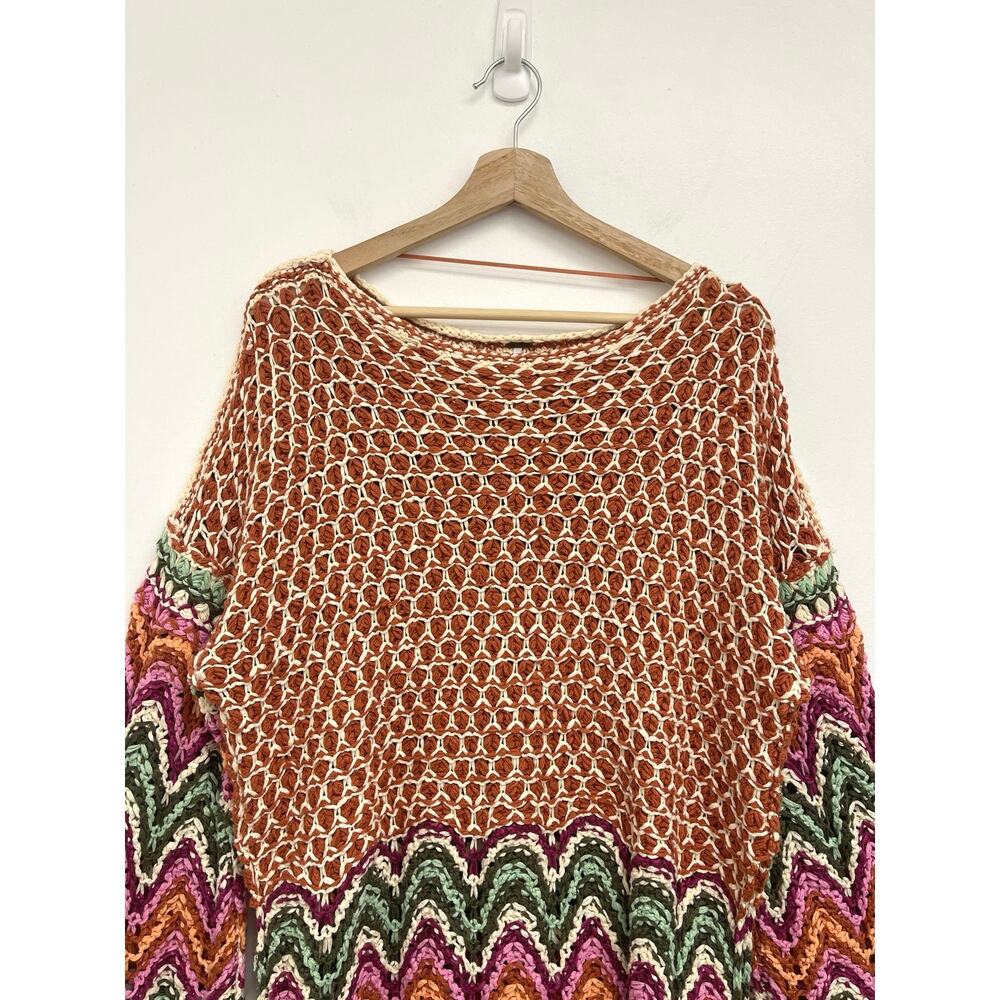Free People Heatwave Pullover Crochet Boho Hippie Chevron Colorful Sweater - Sml - Picture 4 of 14